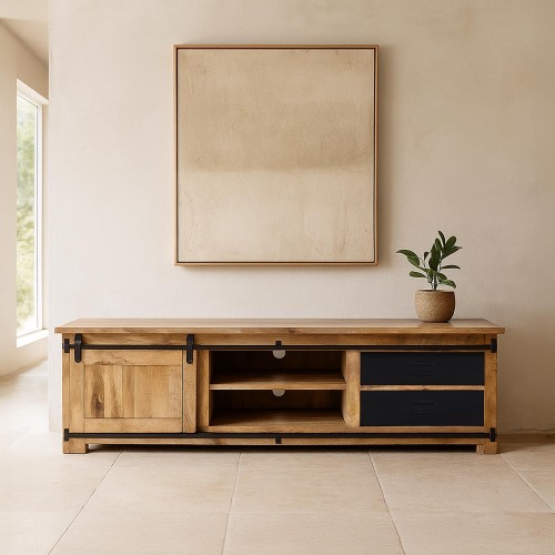 Meuble TV industriel bois et métal 200 cm - Paris