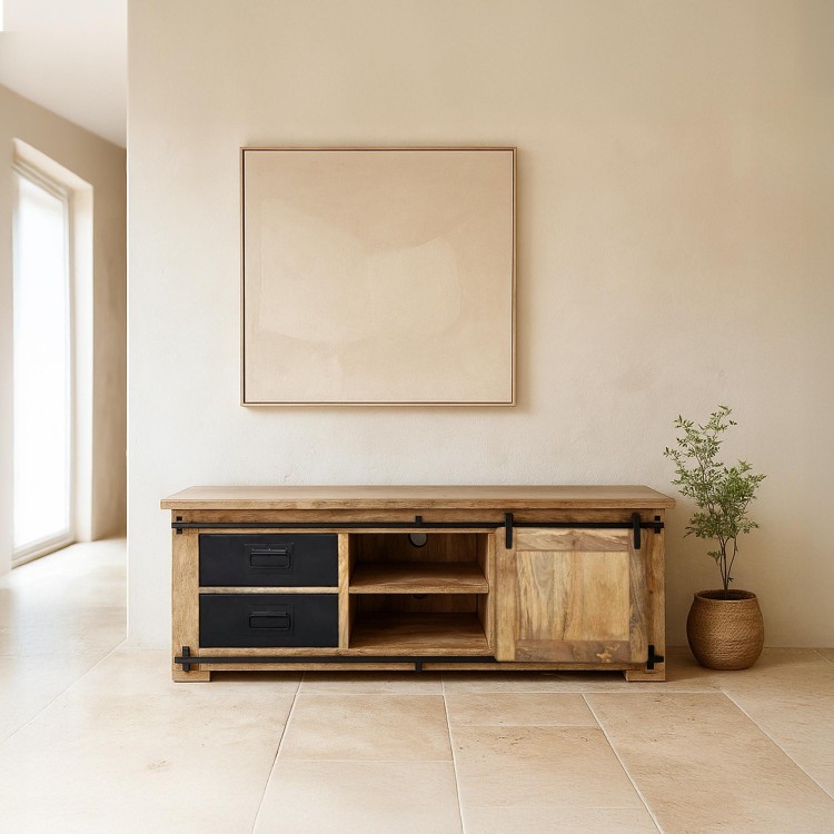 Meuble TV industriel bois et métal 140 cm - Paris