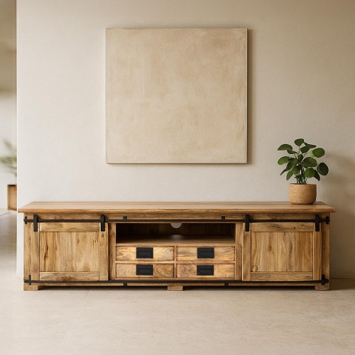 Meuble TV industriel bois et métal 220 cm - Paris