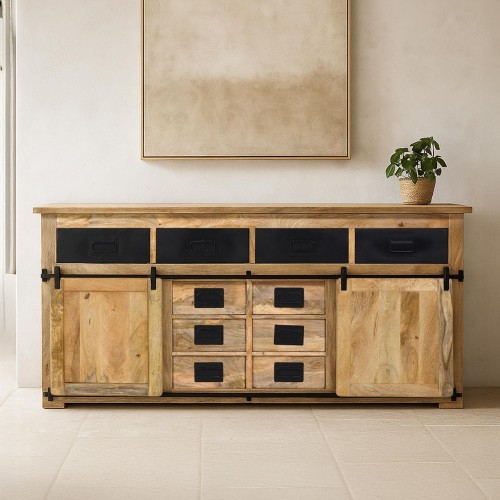 Buffet bois massif 200 cm avec portes coulissantes - Paris