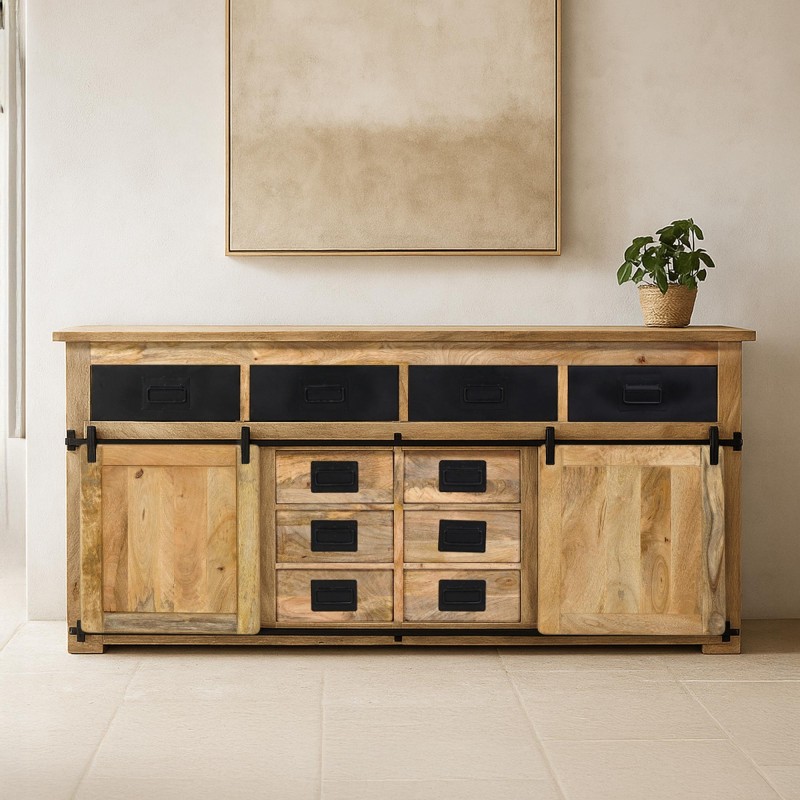 Buffet bois massif 200 cm avec portes coulissantes - Paris