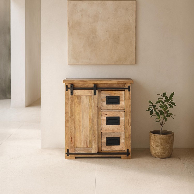 Petit buffet industriel en bois massif 70 cm - Paris