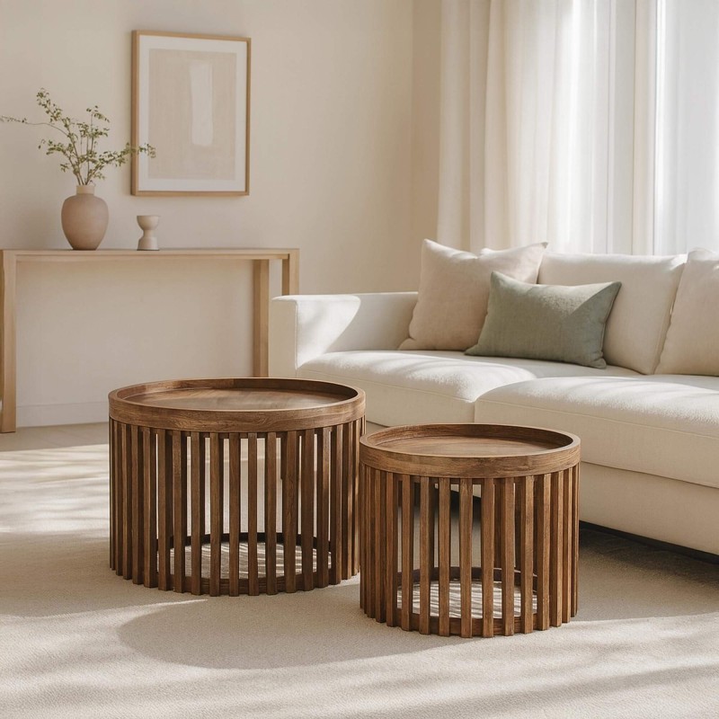 Table basse ronde en bois de manguier naturel (lot de 2) - Orbit