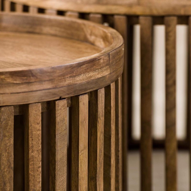 Table basse ronde en bois de manguier naturel (lot de 2) - Orbit