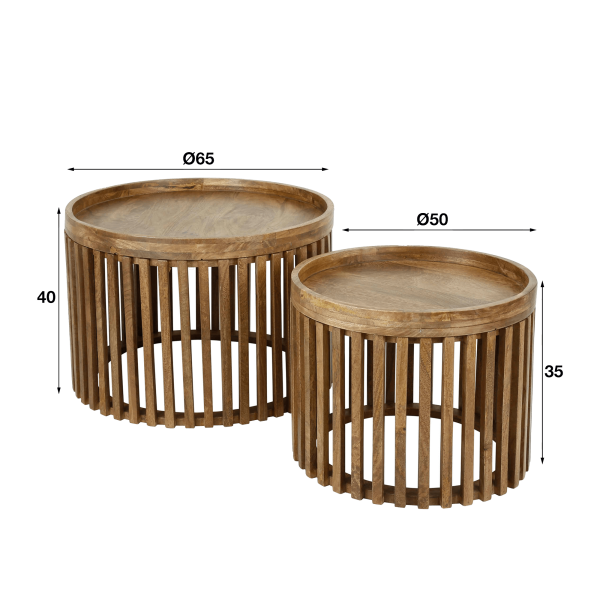 Table basse ronde en bois de manguier naturel (lot de 2) - Orbit