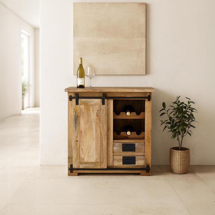 Buffet cave à vin bois massif et métal - Paris