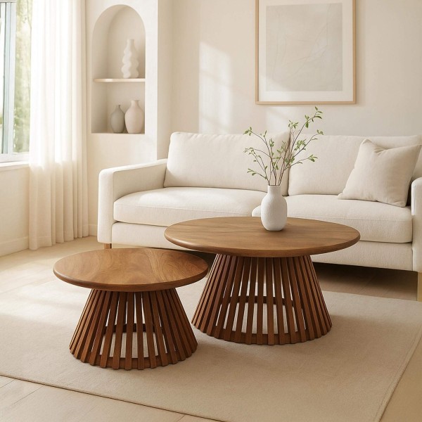 Table basse conique en bois de manguier naturel (lot de 2) - Orbit