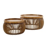 Lot de 2 tables basses rondes en bois de manguier massif - Orbit