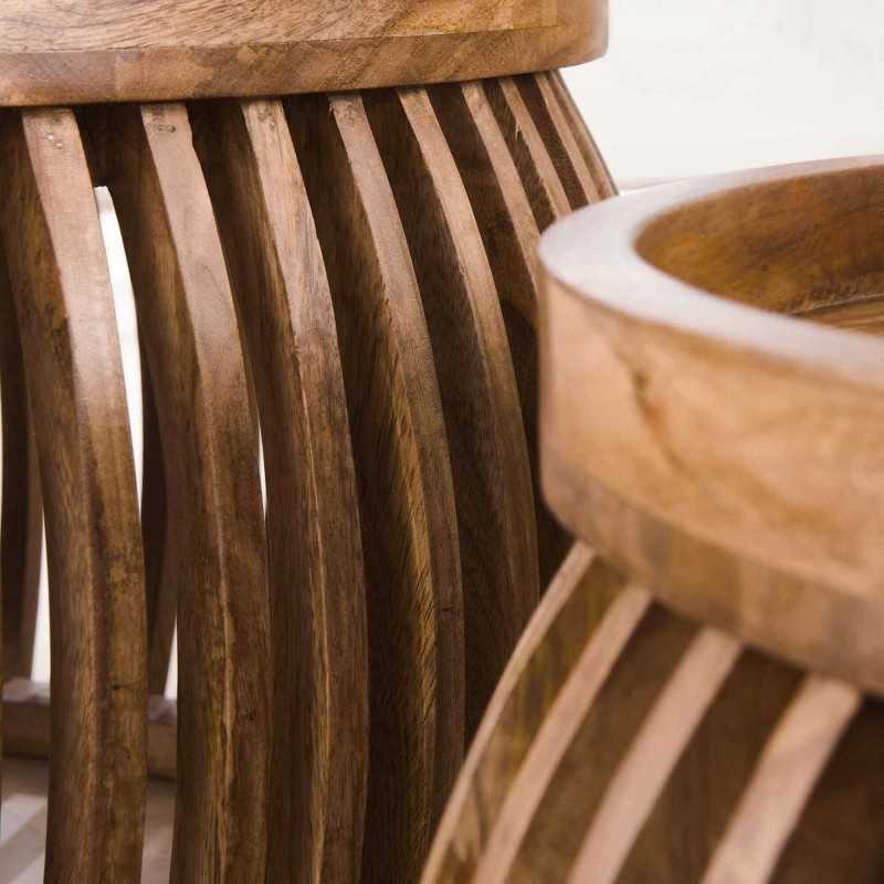 Lot de 2 tables basses rondes en bois de manguier massif - Orbit