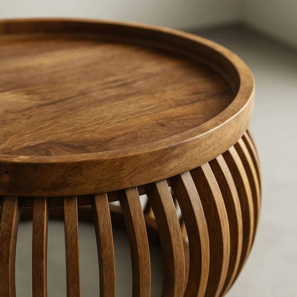 Lot de 2 tables basses rondes en bois de manguier massif - Orbit