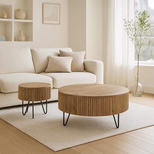 Table de salon ronde en bois massif de manguier (lot de 2) - Cresco