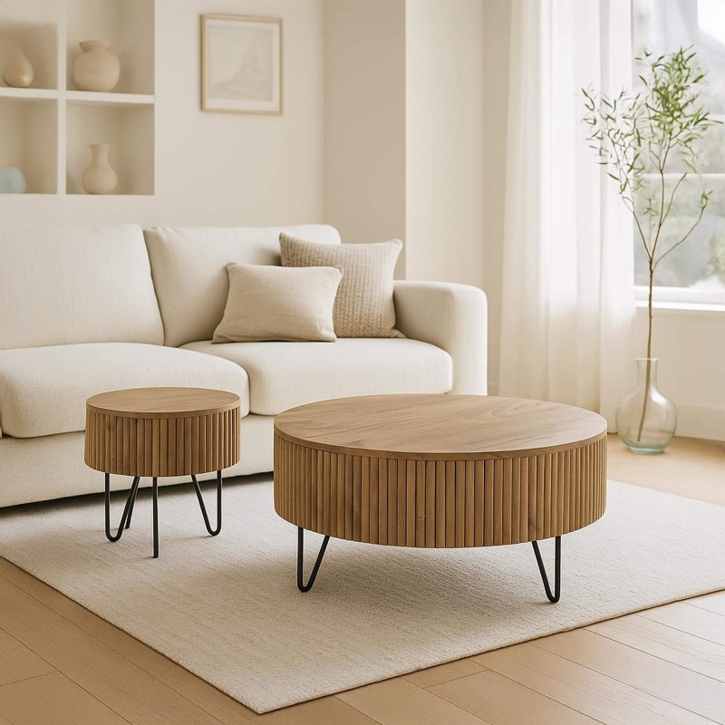 Table de salon ronde en bois massif de manguier (lot de 2) - Cresco