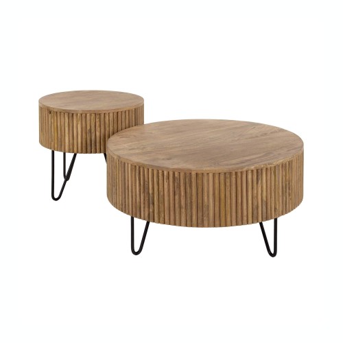 Table de salon ronde en bois massif de manguier (lot de 2) - Cresco