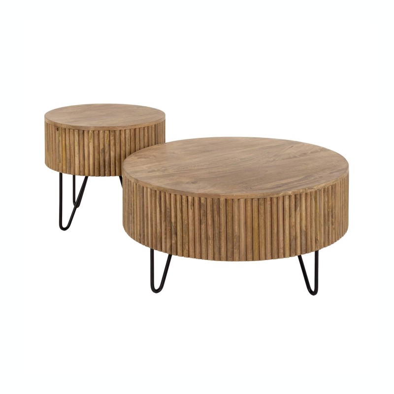 Table de salon ronde en bois massif de manguier (lot de 2) - Cresco
