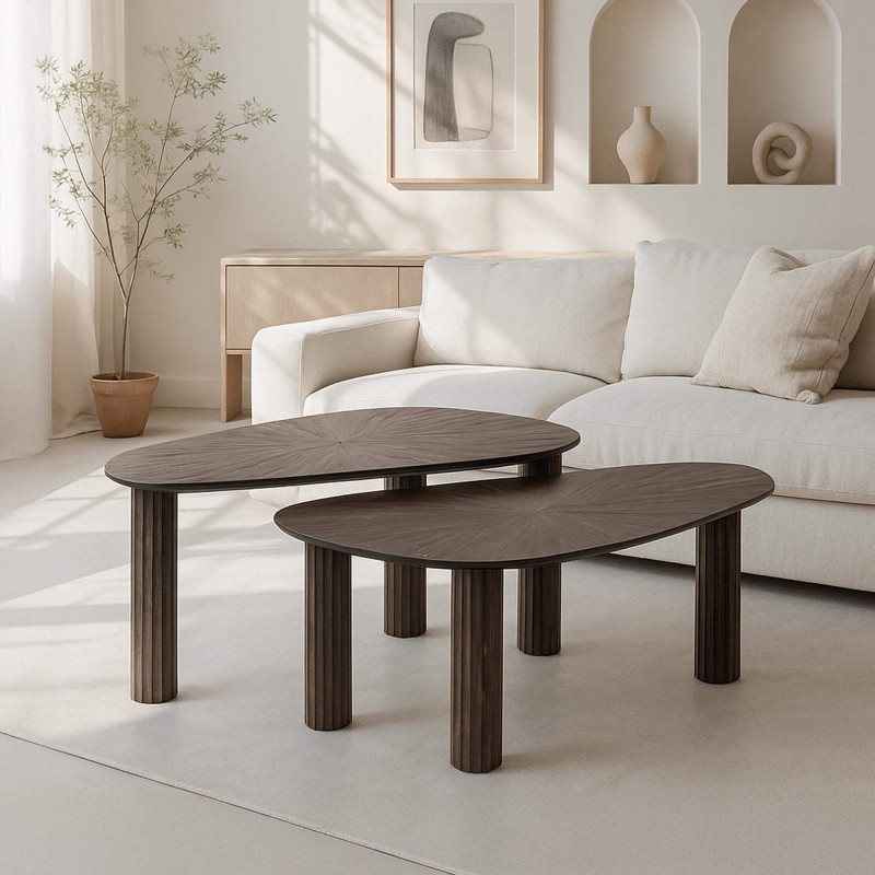 Lot de 2 tables de salon rondes en bois de teck - Ovo