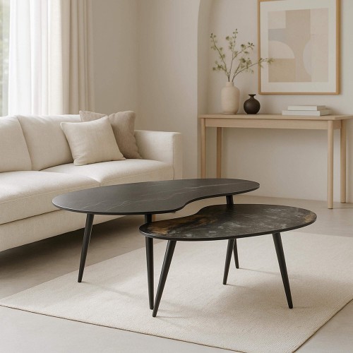 Set de 2 tables basses de forme organique en céramique