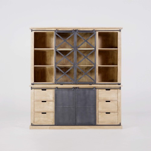 Vaisselier en bois massif de style industriel 180 cm - Detroit