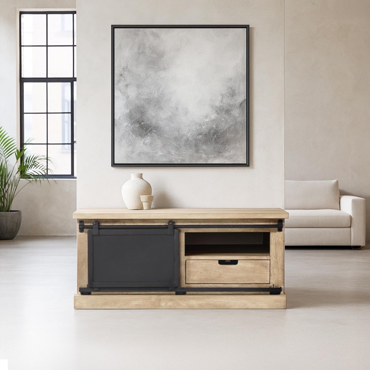 Meuble tv bois massif et metal style industriel​ 100 cm - Detroit