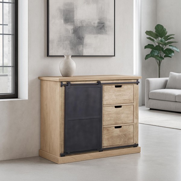 Buffet style industriel​ en bois massif et métal 100 cm - Detroit