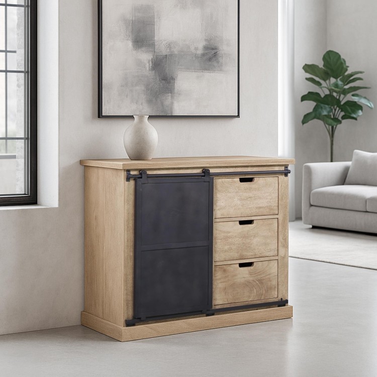 Buffet style industriel​ en bois massif et métal 100 cm - Detroit