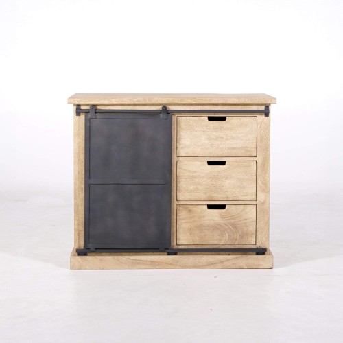 Buffet style industriel​ en bois massif et métal 100 cm - Detroit