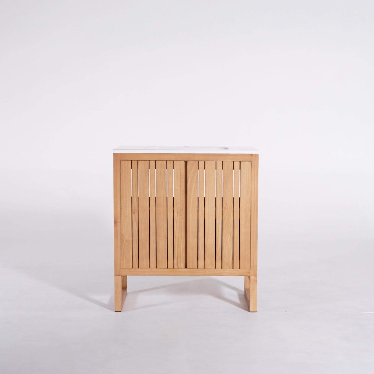 Meuble de salle de bain en bois massif pour simple vasque encastrée - Satya