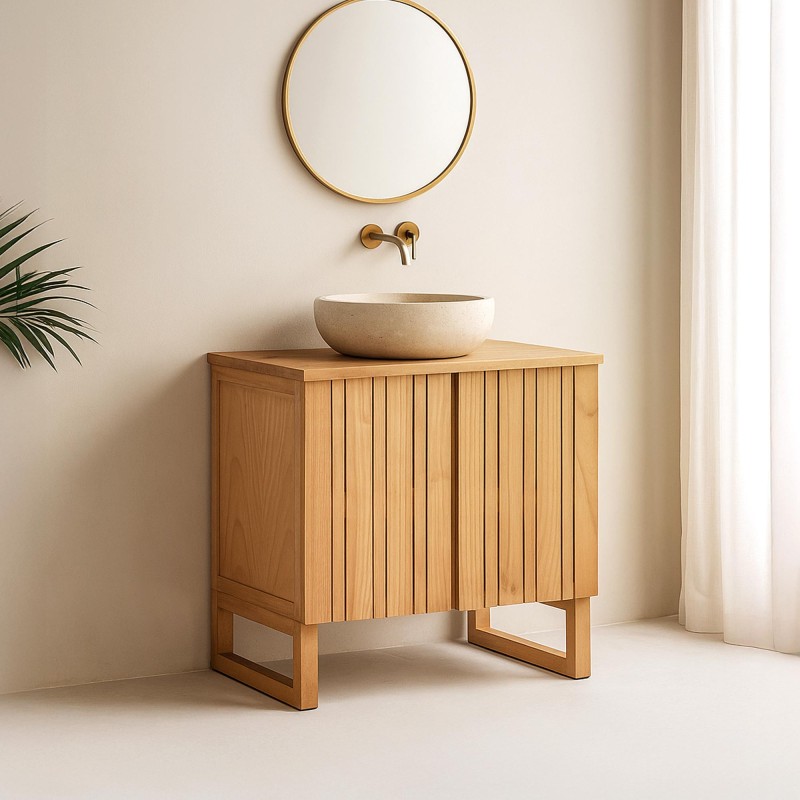 Meuble de salle de bain sous vasque en bois massif 80 cm - Satya