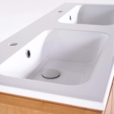 Meuble de salle de bain double vasque en bois massif, blanc brillant - Ashwini
