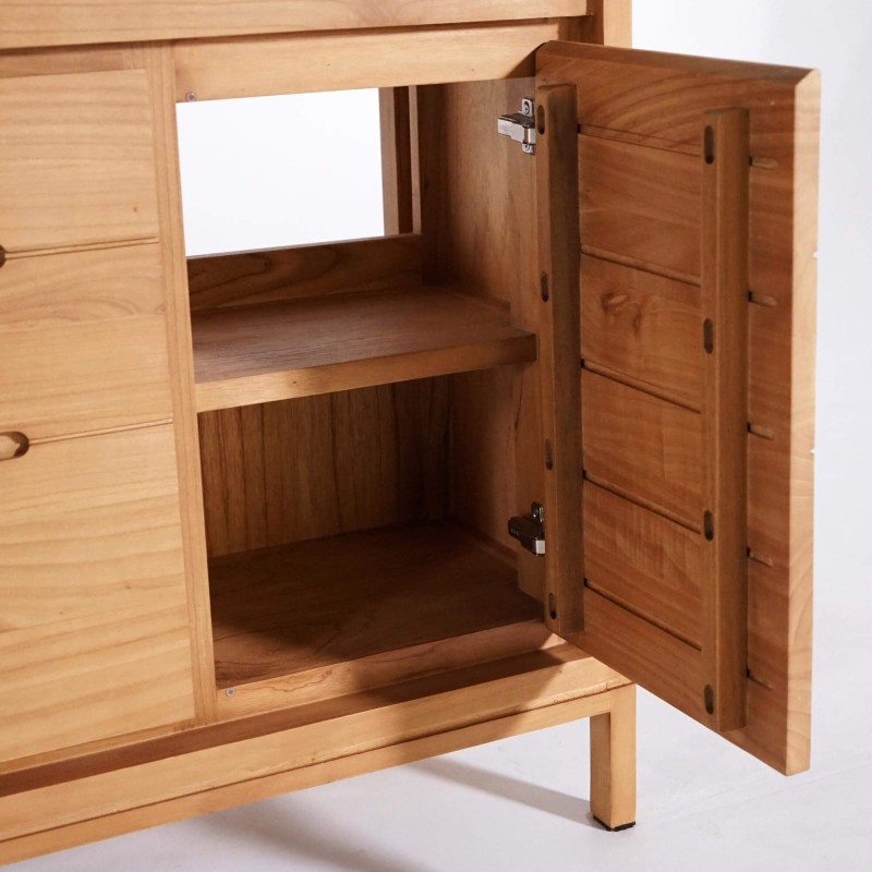 Meuble de salle de bain double vasque en bois massif, blanc brillant - Ashwini