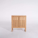 Meuble de salle de bain simple vasque en bois massif, blanc brillant - Satya