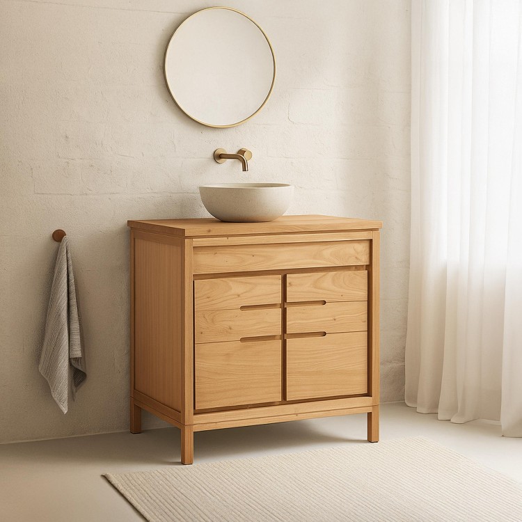 Meuble sous vasque en bois massif 80 cm - Ashwini