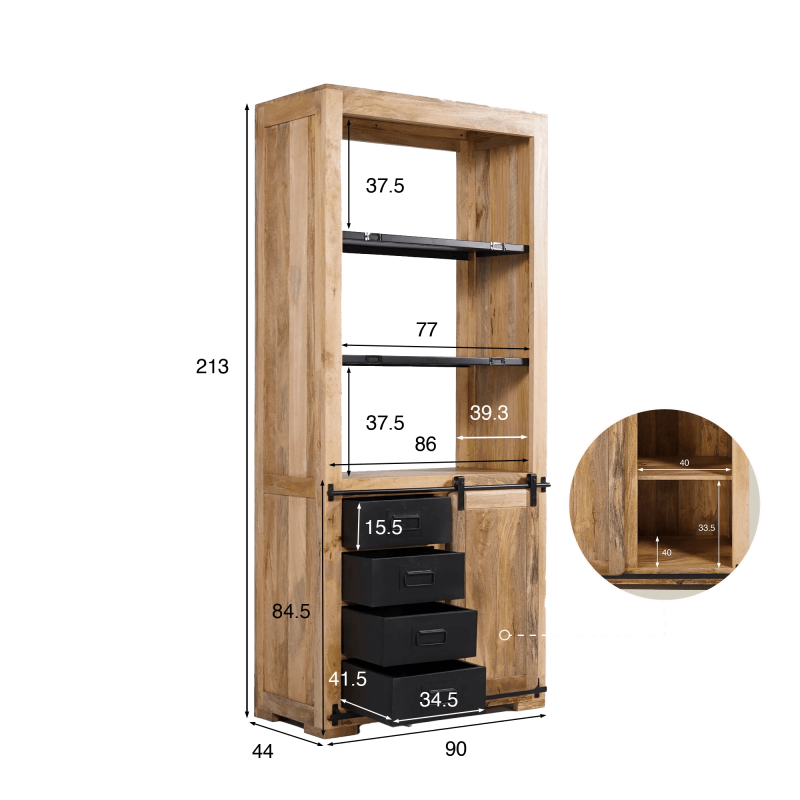 Bibliothèque bois et métal 90cm - Paris