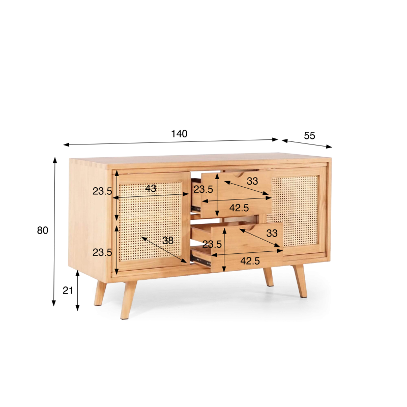 Meuble salle de bain en bois massif sur pieds 140 cm - Anaya