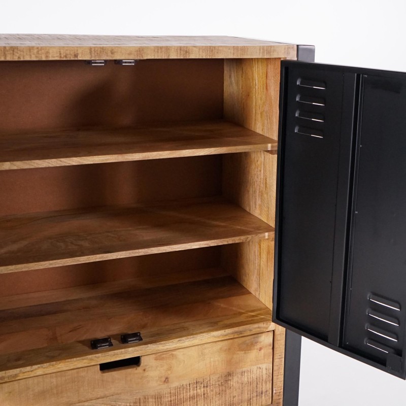 Armoire en bois massif de manguier et porte en métal 60 cm - Kansas