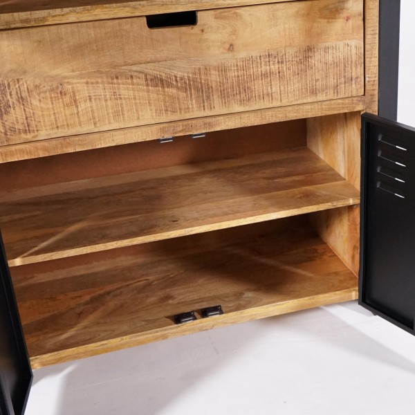 Armoire en bois massif de manguier et porte en métal 60 cm - Kansas