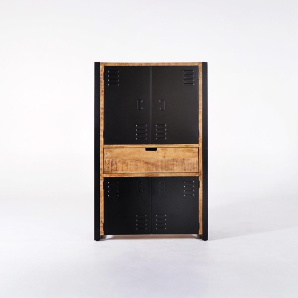 Armoire en bois massif de manguier et porte en métal 60 cm - Kansas