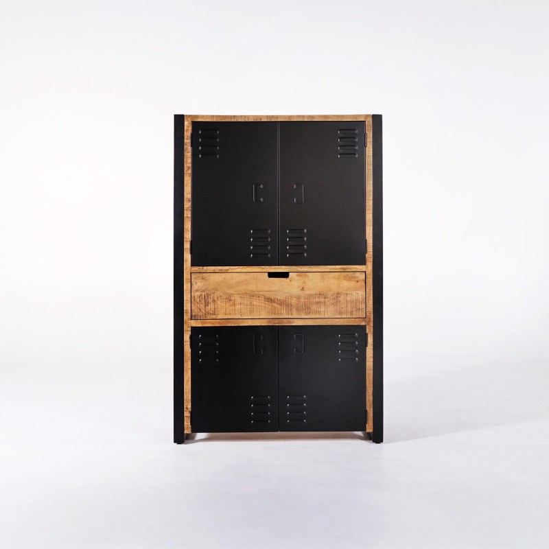Armoire en bois massif de manguier et porte en métal 60 cm - Kansas