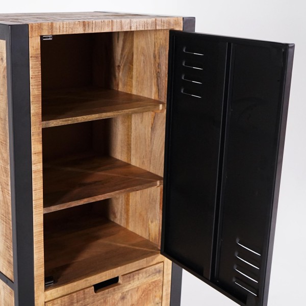 Armoire en bois massif de manguier et porte en métal 60 cm - Kansas