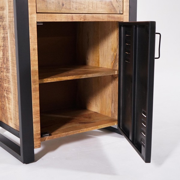Armoire en bois massif de manguier et porte en métal 60 cm - Kansas