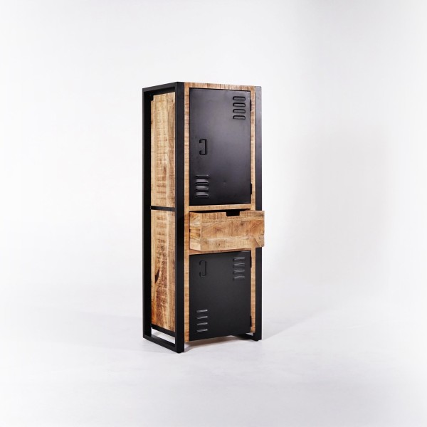Armoire en bois massif de manguier et porte en métal 60 cm - Kansas