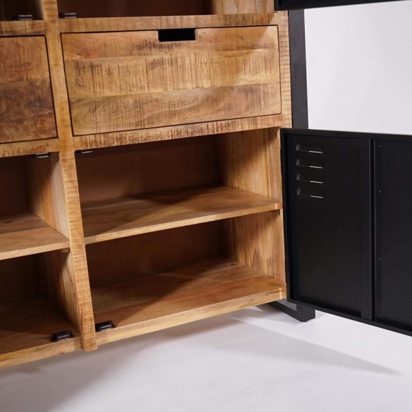 Armoire en bois massif de manguier et porte en métal 130 cm - Kansas