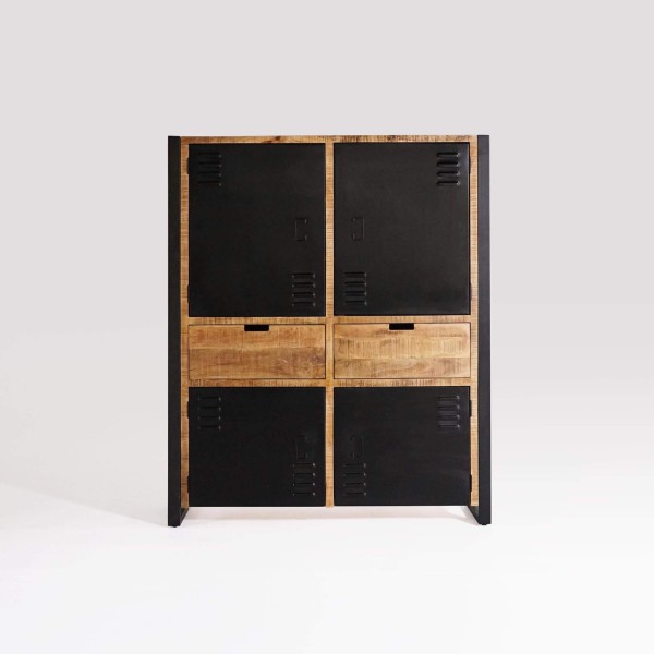Armoire en bois massif de manguier et porte en métal 130 cm - Kansas