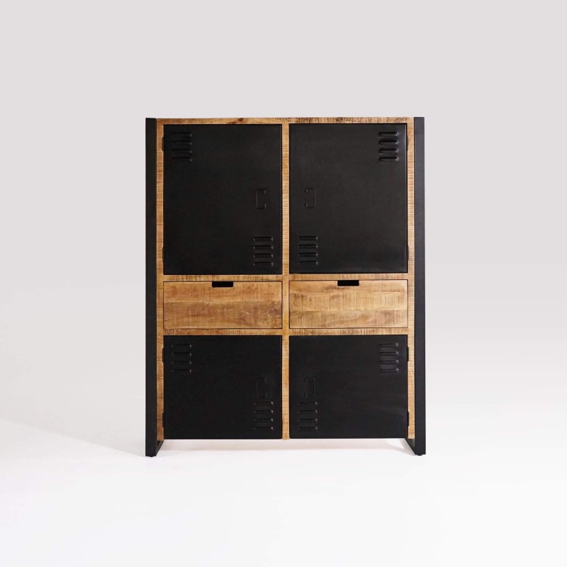 Armoire en bois massif de manguier et porte en métal 130 cm - Kansas