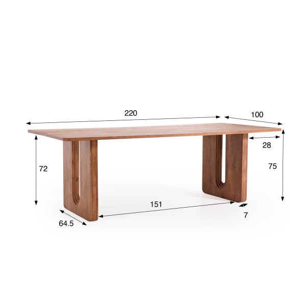 Table à manger en bois massif de manguier, finition brun naturel - Noba