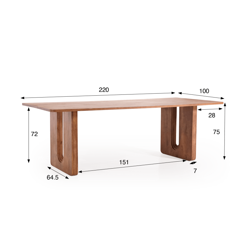 Table à manger en bois massif de manguier, finition brun naturel - Noba