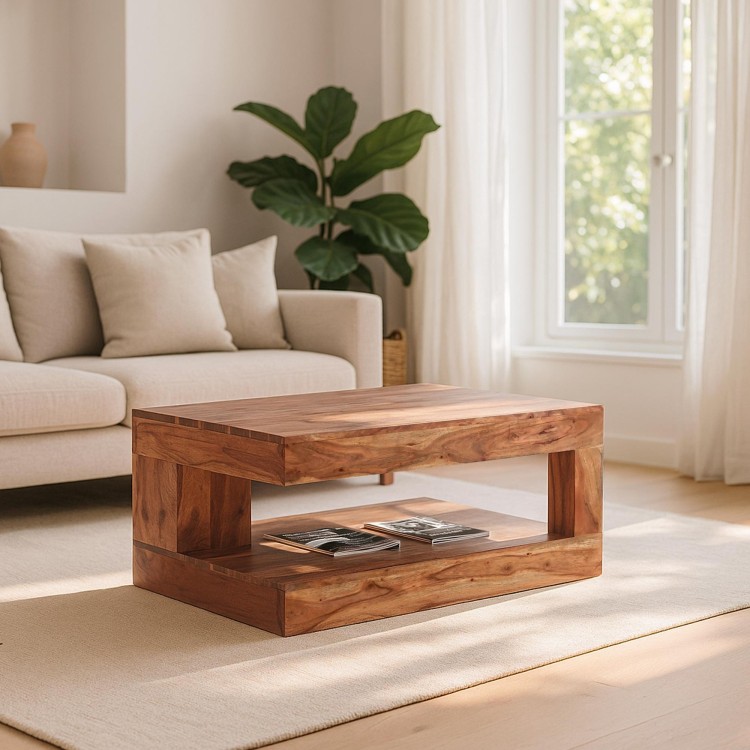Table basse rectangulaire en bois massif d'acacia - Kora
