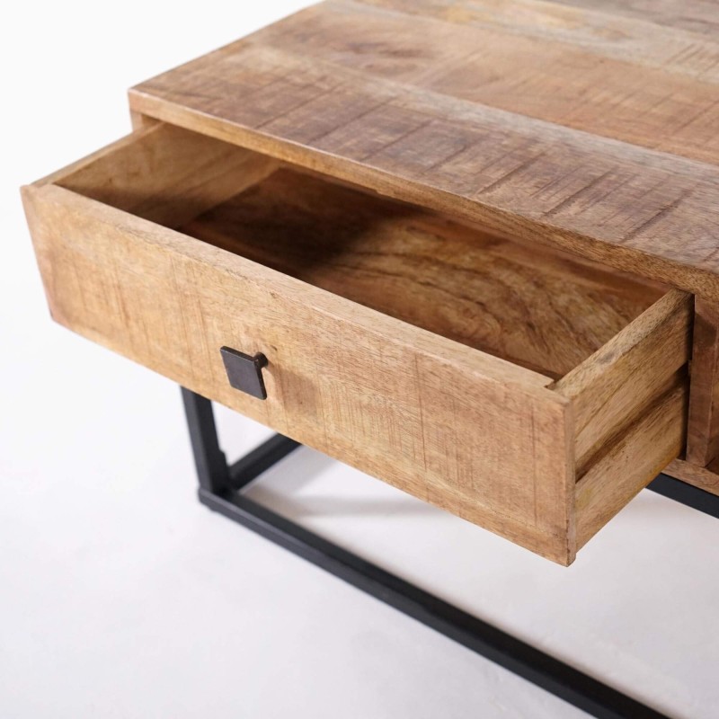 Table basse en bois massif de manguier et structure en métal