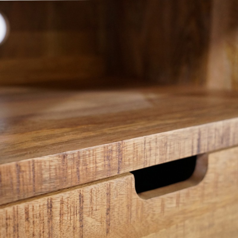 Meuble TV en bois massif manguier et porte en métal 180 cm - Kansas