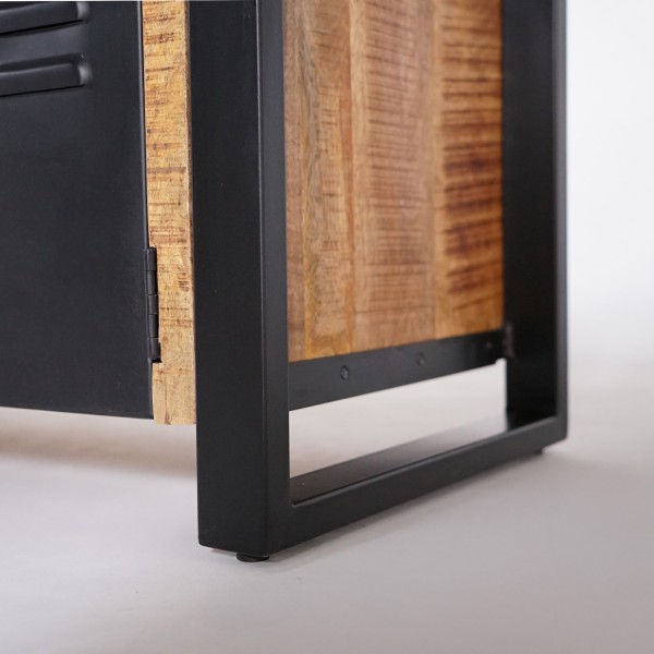 Meuble TV en bois massif manguier et porte en métal 180 cm - Kansas