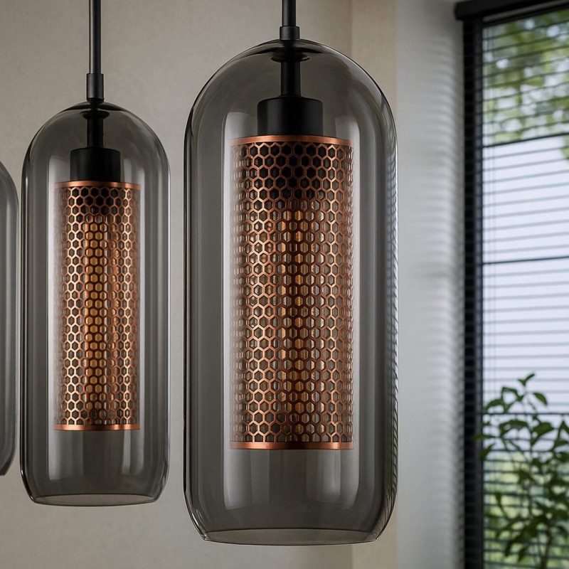 Lampe suspendue avec abat-jours en verre fumé soufflé - Brila